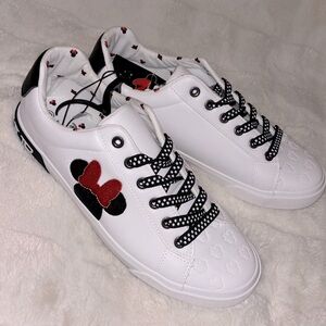Disney Minnie Mouse Sneakers White Faux Leather Embroidered Logo New Size 10